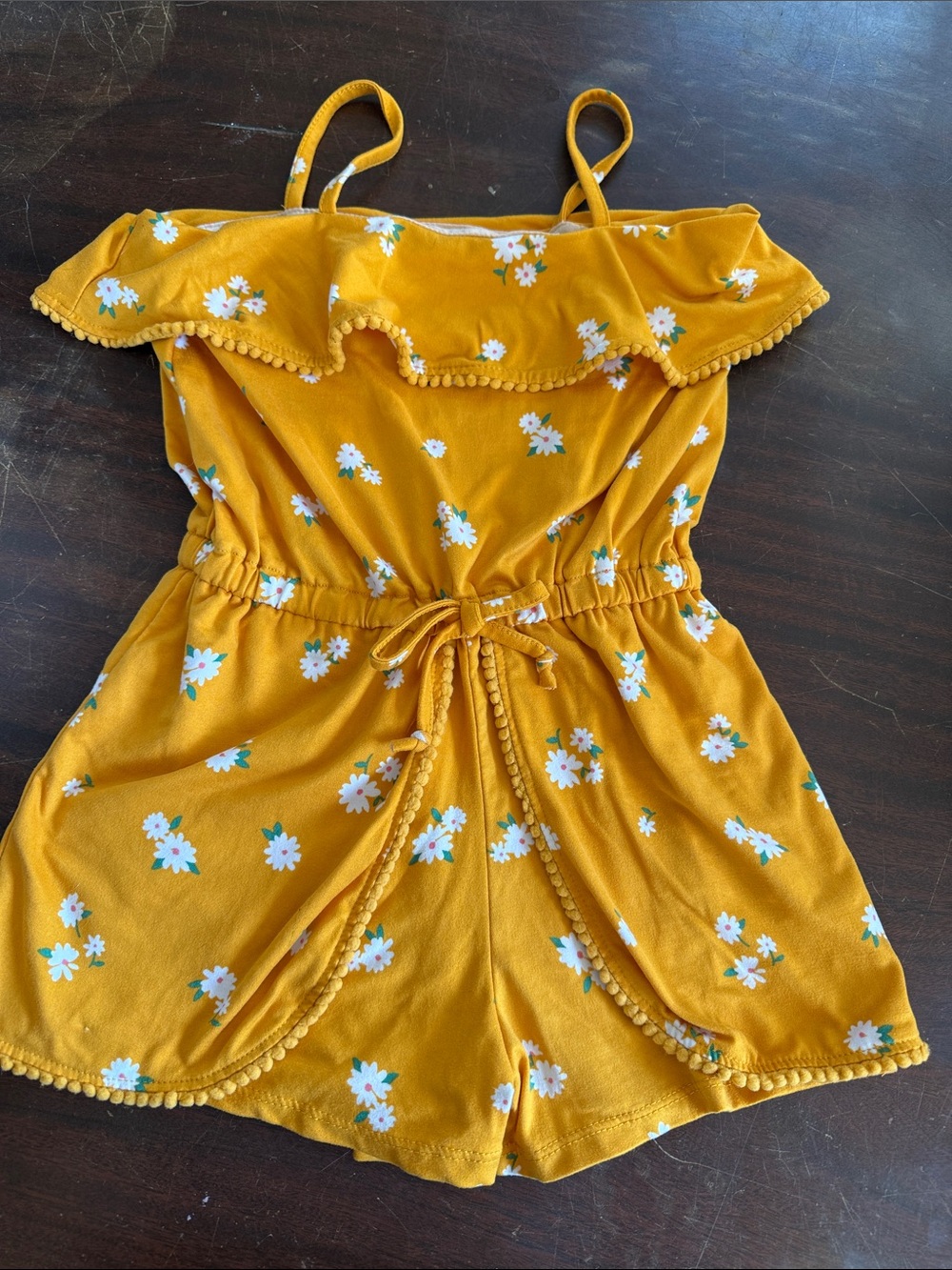 btween Mustard Yellow Floral Pom-Pom Romper size 6